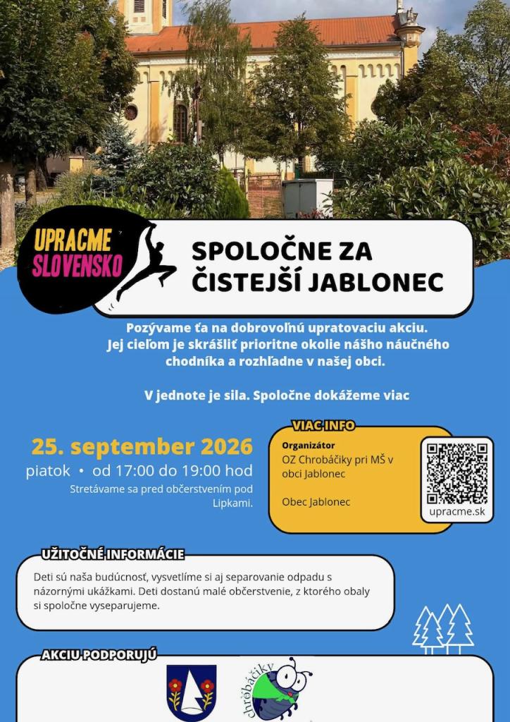 Spoločne za čistejší Jablonec: upratovanie 25. septembra 2026