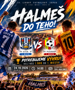 Futbal: ŠFK Jablonec–Cífer B vs. ŠK Pečenady — 24.10.2026 o 14:00